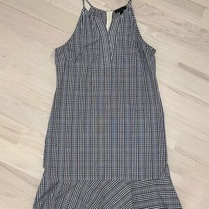 J. Crew Plaid V Neck Dress Flutter Hem Sleeveless Halter